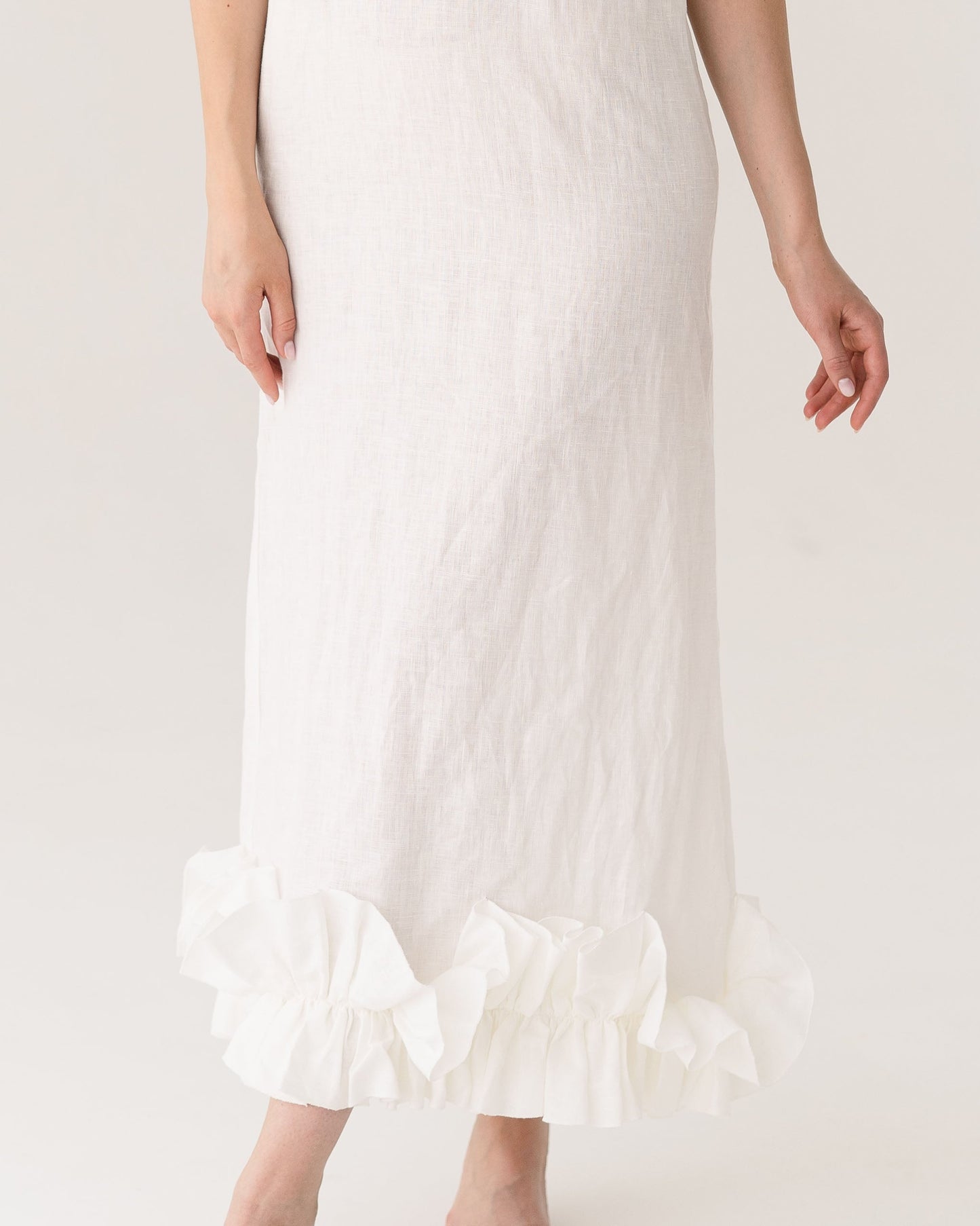White Linen Ruffle Dress